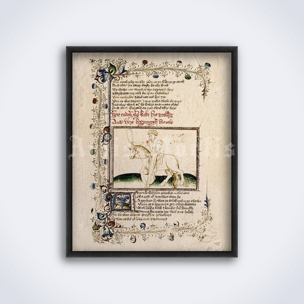 Canterbury Tales medieval manuscript by Geoffrey Chaucer print, epic, hero, folk art, poster (DIGITAL DOWNLOAD)