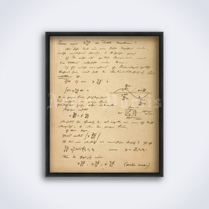 Erwin Schrödinger manuscript - Quantum physics, Schrodinger&#39;s cat, wave function, atom, theory, science art print, poster (DIGITAL DOWNLOAD)