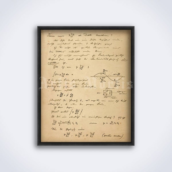 Erwin Schrödinger manuscript - Quantum physics, Schrodinger's cat, wave function, atom, theory, science art print, poster (DIGITAL DOWNLOAD)