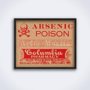 Arsenic Poison - vintage apothecary label poster, deadly poisons, medicine history, doctor decor, art, print (DIGITAL DOWNLOAD)