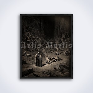 Burning Graves illustration for Dante Devine Comedy, art by Gustave Dore, vintage print, poster (DIGITAL DOWNLOAD)