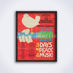 Woodstock 1969 rock muziek festival poster - 3 Days of Peace & Music, hippie, psychedelisch, rock muziek kunst, vintage print (DIGITAL DOWNLOAD)