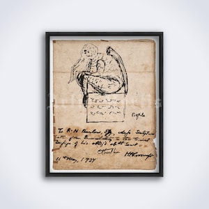 Cthulhu Monster Zeichnung – Skizze von H. P. Lovecraft, Horrordruck, Poster (DIGITAL DOWNLOAD)