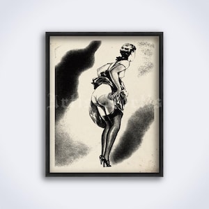 Waiting for a master, vintage fetish art, retro pin-up, lingerie, stockings, kinky decor print, poster (DIGITAL DOWNLOAD)