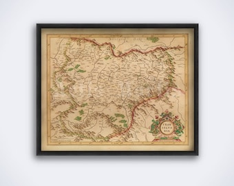 Mapa Transylwanii ze starożytnego atlasu geograficznego – dekoracja z motywem wampirów, wydruk legendy Draculi, plakat (POBIERZ CYFROWO)