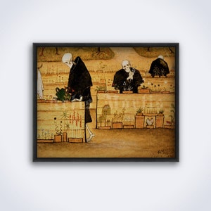Jardín de la Muerte – arte oscuro vintage, decoración gótica, esqueletos humanos, cráneo, muertos, pintura, impresión, póster (DESCARGA DIGITAL)