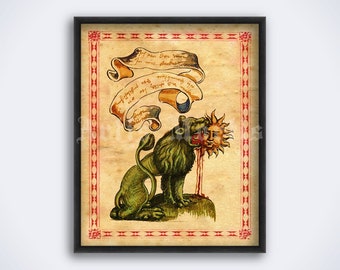 The Green Lion Devouring The Sun - alchemical esoteric art, occult print, poster (DIGITAL DOWNLOAD)