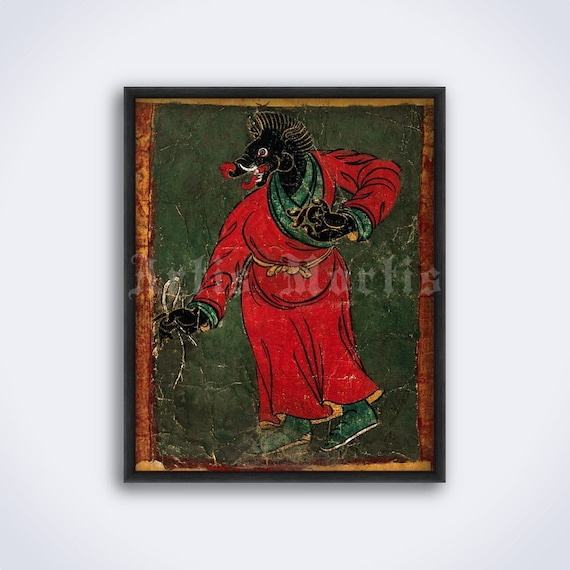 Tibetan Black Demon, Buddhism Demonology Art, Evil Spirit, Animal.