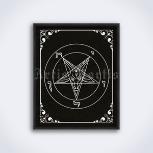 Baphomet sigil, Satanic church pentagram, Satan, Devil, Lucifer, satanist symbol art, white on black print, poster DIGITAL DOWNLOAD image 1