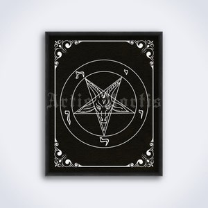 Baphomet sigil, Satanic church pentagram, Satan, Devil, Lucifer, satanist symbol art, white on black print, poster (DIGITAL DOWNLOAD)