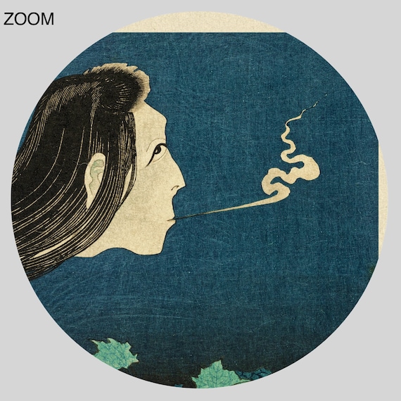 【最終値下げ】浮世絵 女性の姿 版画本物 黒フレーム ろくろ首 日本の吸血鬼版画：ヴィンテージ浮世絵ホラーアート