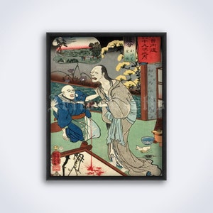 Ghost of Oiwa killing Takuetsu, japanischer Holzschnitt, dunkle Volkskunst, Horror, Rache, Yurei, Japan, Ukiyo-e Poster (DIGITALER DOWNLOAD)