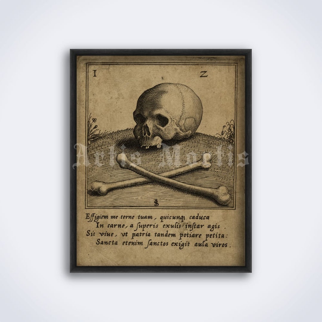 Skull and Bones Print: Medieval Memento Mori Dark Art (digital