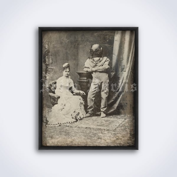 Lady and Diver – weird, strange Victorian photo, steampunk, retro print, poster (DIGITAL DOWNLOAD)