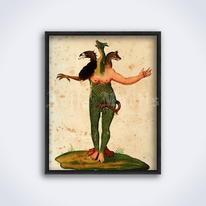 Three-headed monster - medieval bestiary art, Ulisse Aldrovandi, animal, human oddities, creature, cryptid, print, poster (DIGITAL DOWNLOAD)