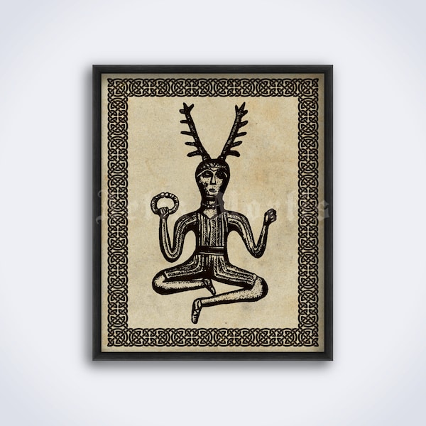 Cernunnos, Horned pagan deity, Celtic god – Irish mythology art, forest, wicca, Faun, animal mystic print, poster (DIGITAL DOWNLOAD)