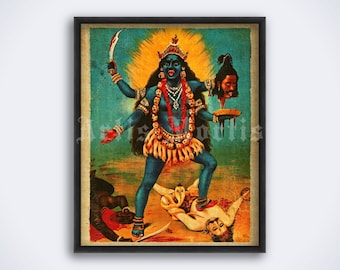 Kali Hinduism Goddess art, hindu, hinduism, Indian mythology, Ravi Varma painting, vintage print, poster (DIGITAL DOWNLOAD)