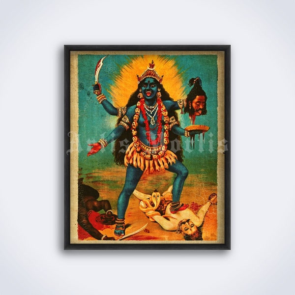 Kali Hinduism Goddess art, hindu, hinduism, Indian mythology, Ravi Varma painting, vintage print, poster (DIGITAL DOWNLOAD)