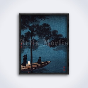 Night landscape, Lake Biwa - Japanese art - blue, melancholy, minimalism, woodblock print, Japan, painting, poster (DIGITAL DOWNLOAD)