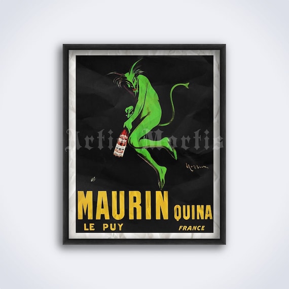 Maurin Quina Liqueur Ad Poster: Vintage Green Devil Print (digital