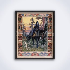 Black Horseman – Slavic folk tales illustration - Ivan Bilibin art, print, poster (DIGITAL DOWNLOAD)