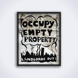 Occupy empty property – King Mob poster, protest history, anarchist, socialist, leftist, vintage avant-garde art print (DIGITAL DOWNLOAD)