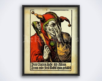 Schalksnarr, Fool, Jester - medieval laughting clown print, Joker, bufoon, circus art, vintage poster (DIGITAL DOWNLOAD)