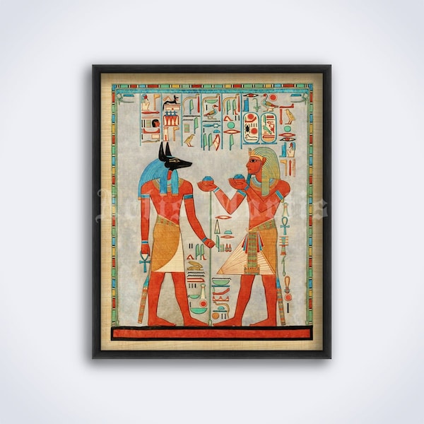 The King with Anubis - Ancient Egyptian papyrus art print, ancient pagan mythology poster (DIGITAL DOWNLOAD)