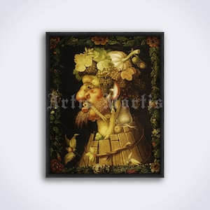 Herbst, Vier Jahreszeiten Gemälde von Giuseppe Arcimboldo – seltsame, surrealistische Kunst, dunkler Dekordruck, Poster (DIGITAL DOWNLOAD)
