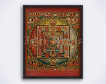 Kalachakra Mandala - vintage Tibetan art, Wheel of Time print, Buddhism, Vajrayana, Tibet, Tantra, Samsara, poster (DIGITAL DOWNLOAD)