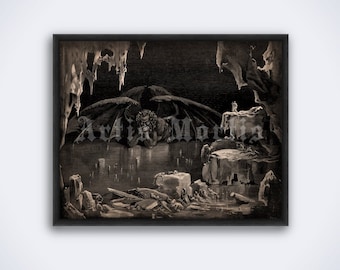 Gravure Originale XIXe Gustave Doré - Lucifer - Dante Alighieri - Papier