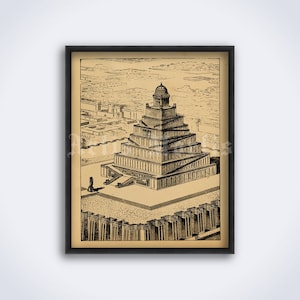 Sumerian Ziggurat illustration – Ancient Babylon pyramid, occult architecture print, poster (DIGITAL DOWNLOAD)