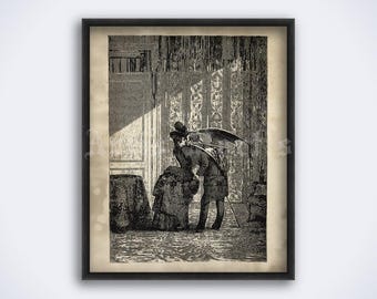 Vampire Kiss Vintage Art Print: Gothic Halloween Illustration (Digital Download)