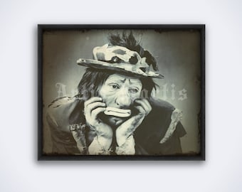 Sad Clown Emmett Kelly Jr. – vintage circus clown photo print, retro poster (DIGITAL DOWNLOAD)