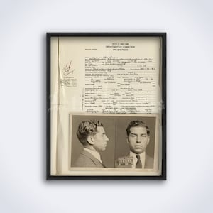 Charles Lucky Luciano crime record and mugshot poster, crime family, mafia boss, mob decor, gangster photo, print (DIGITAL DOWNLOAD)