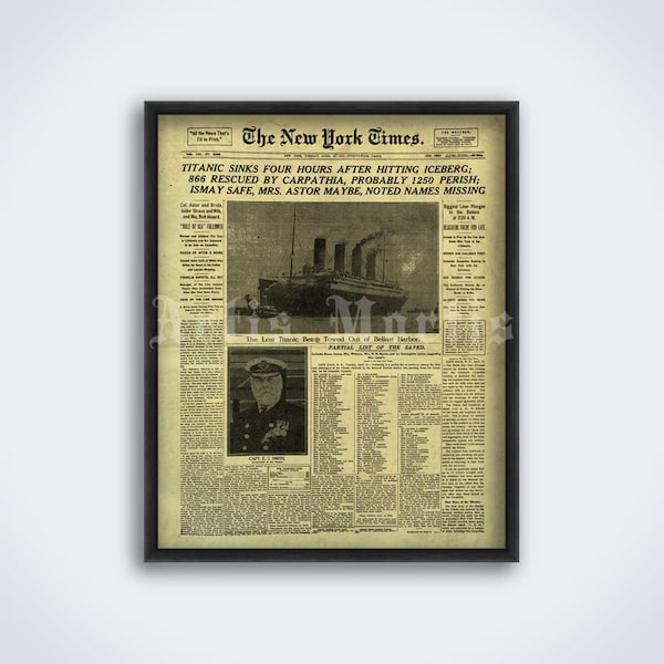 Titanic sinking vintage 1912 newspaper cover print, disaster poster (DIGITAL DOWNLOAD)