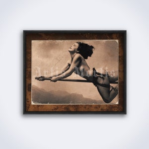 Witch on Broom art photo by William Mortensen, witchcraft, sabbath print, poster (DIGITAL DOWNLOAD)