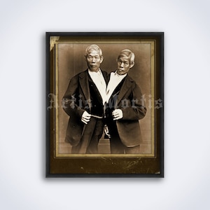 Chang and Eng, Siamese Twins vintage freak show stars photo, circus print, poster (DIGITAL DOWNLOAD)