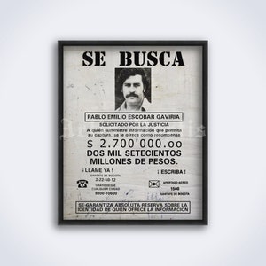 Pablo Escobar 1990er Jahre Gesuchtes Poster - Drogenkartell, Narco, Cocaine King, Krimsprint (DIGITAL DOWNLOAD)