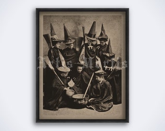 Witches cooking – vintage Halloween photo, print, poster (DIGITAL DOWNLOAD)