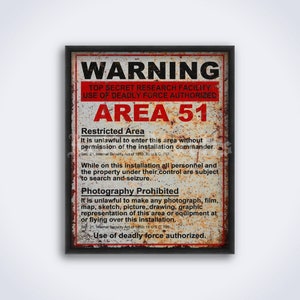 Area 51 Warning sign, UFO, military, ufology, conspiracy print, poster (DIGITAL DOWNLOAD)