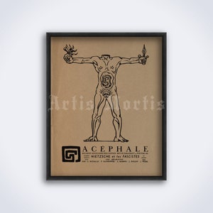 Acephale vintage magazine cover, Georges Bataille secret society, French philosophy, surrealist art print, poster (DIGITAL DOWNLOAD)