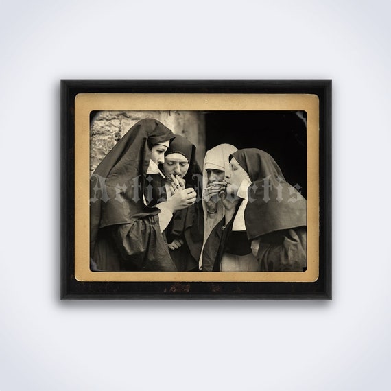 nuns smoking cigarettes poster Poster, Smoking Nuns Print, Smoking Nun Wall Art, 1950's Photos, Cigarette Art, Vintage Photography, Black And White Canvas Room Living Room Wall Decor Canvas Wall Art Decor Print Nuns Smoking Cigarettes Vintage