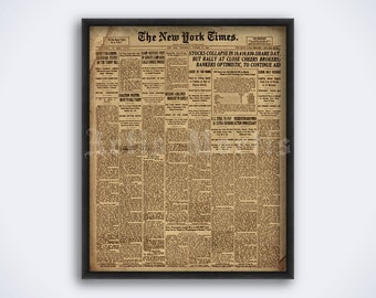 Black Tuesday 1929 newspaper headline, Great Depression, stock market crash, economic history, vintage print, poster (DIGITAL DOWNLOAD)