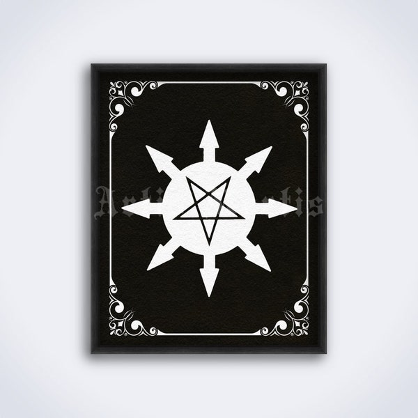 Algol symbol, Luciferian chaos pentagram, Yatukan Sorcery sigil, magick symbol art, white on black print, poster (DIGITAL DOWNLOAD)