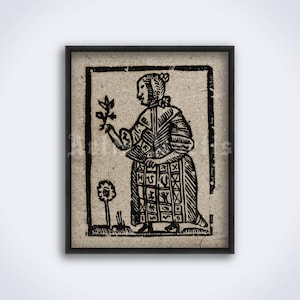 Witch holding a plant, witchcraft, spell, black magic – medieval woodcut art print, poster (DIGITAL DOWNLOAD)