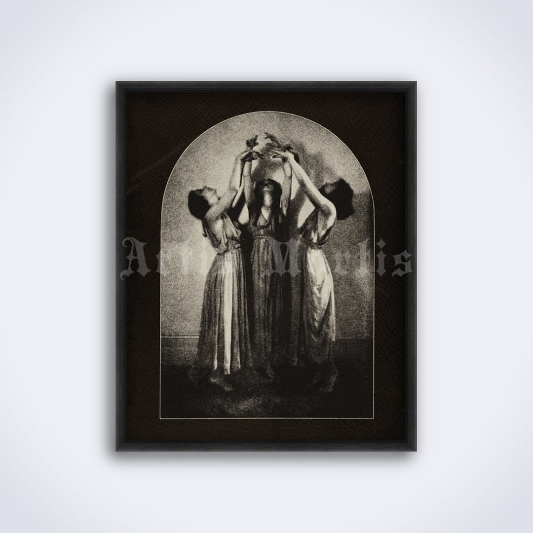 Antique Three Dancing Women Print: Occult Ritual Dance (digital ...