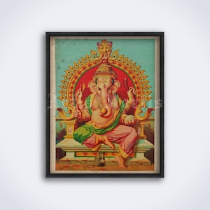 Ganesha elephant-god, Shiva and Parvati son - Hindu mythology art, Hinduism, Tantra, Indian decor, vintage print, poster (DIGITAL DOWNLOAD)