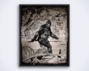 Bigfoot FBI footage, vintage photo - sasquatch photography, cryptozoology art, yeti print, wild man, cryptid poster (DIGITAL DOWNLOAD)