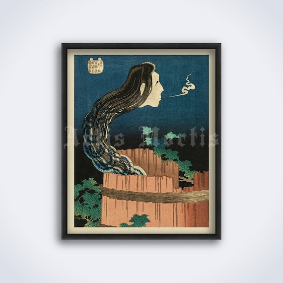 ろくろ首 日本の吸血鬼版画：ヴィンテージ浮世絵ホラーアート